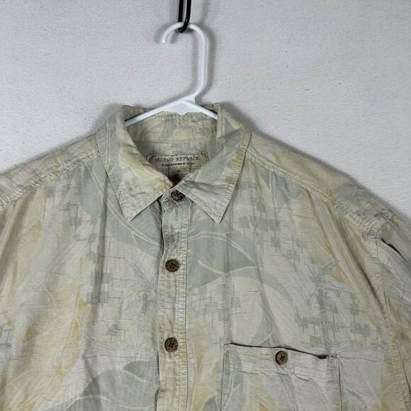 Island Republic 100% Silk Hawaiian Button Up Shirt Men's XL Relaxed Beige Yellow - Picture 2 of 8